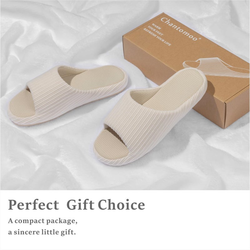 Chantomoo Womens Slipper Memory Foam Comfy Rubber Sole House Bedroom Slipper Slides White Size7 8 6.5 - Image 5