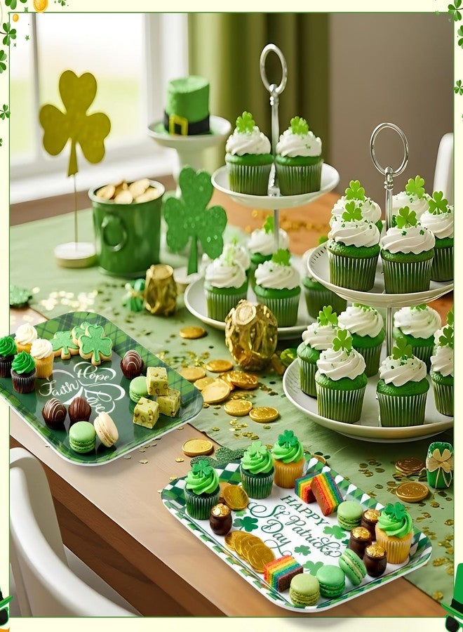 Singhoow 6 Pcs St. Patrick's Day Serving Trays 13 x 10 Inch Reusable Shamrock Platters Green Buffalo Plaid Rectangular Candy Dishes for Serving Food Cookies Desserts Party Supplies - Image 4
