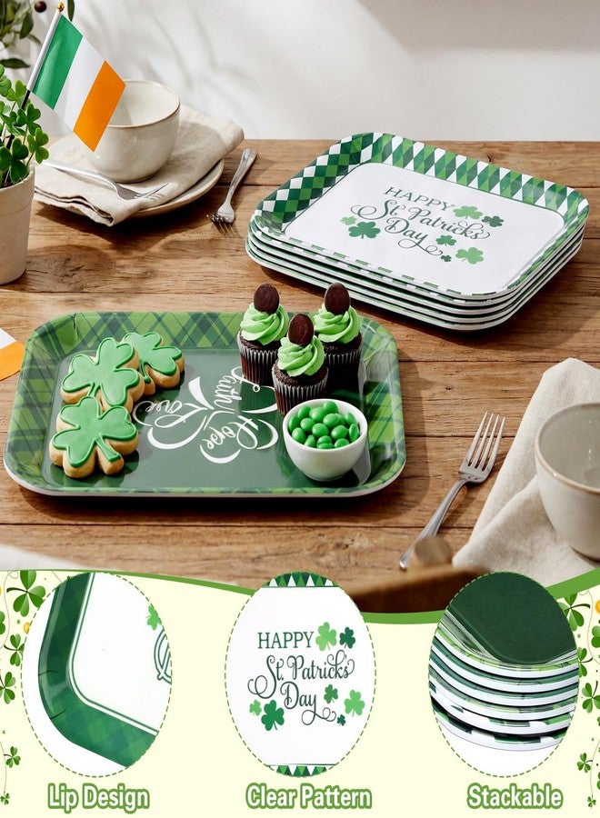 Singhoow 6 Pcs St. Patrick's Day Serving Trays 13 x 10 Inch Reusable Shamrock Platters Green Buffalo Plaid Rectangular Candy Dishes for Serving Food Cookies Desserts Party Supplies - Image 3