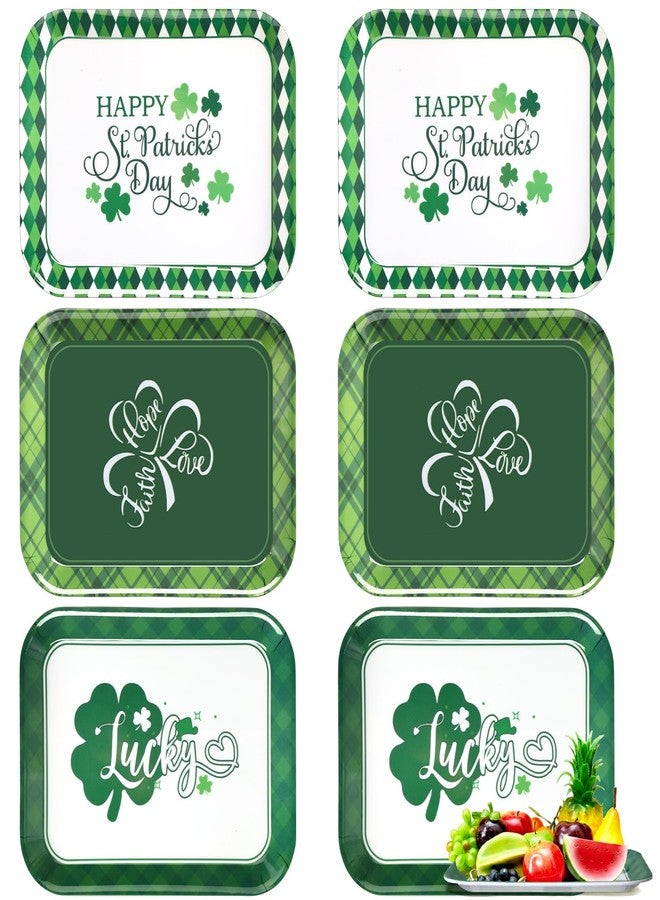 Singhoow 6 Pcs St. Patrick's Day Serving Trays 13 x 10 Inch Reusable Shamrock Platters Green Buffalo Plaid Rectangular Candy Dishes for Serving Food Cookies Desserts Party Supplies - Image 1