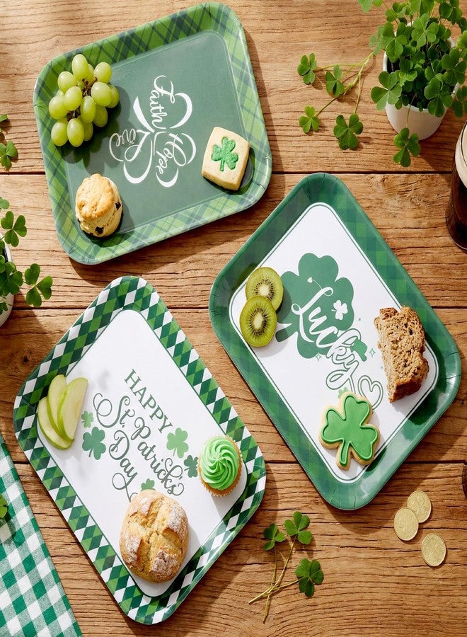 Singhoow 6 Pcs St. Patrick's Day Serving Trays 13 x 10 Inch Reusable Shamrock Platters Green Buffalo Plaid Rectangular Candy Dishes for Serving Food Cookies Desserts Party Supplies - Image 5