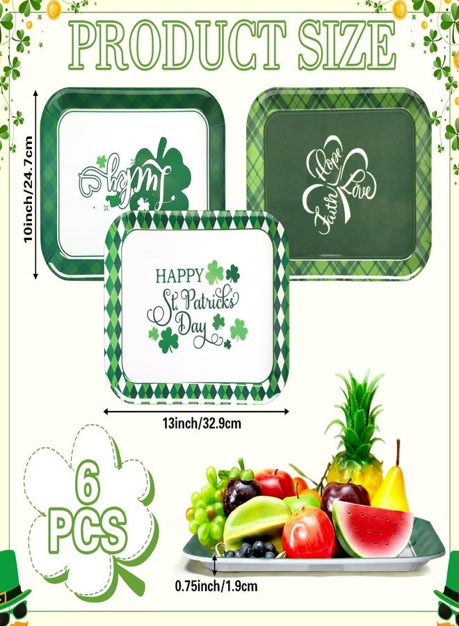 Singhoow 6 Pcs St. Patrick's Day Serving Trays 13 x 10 Inch Reusable Shamrock Platters Green Buffalo Plaid Rectangular Candy Dishes for Serving Food Cookies Desserts Party Supplies - Image 2