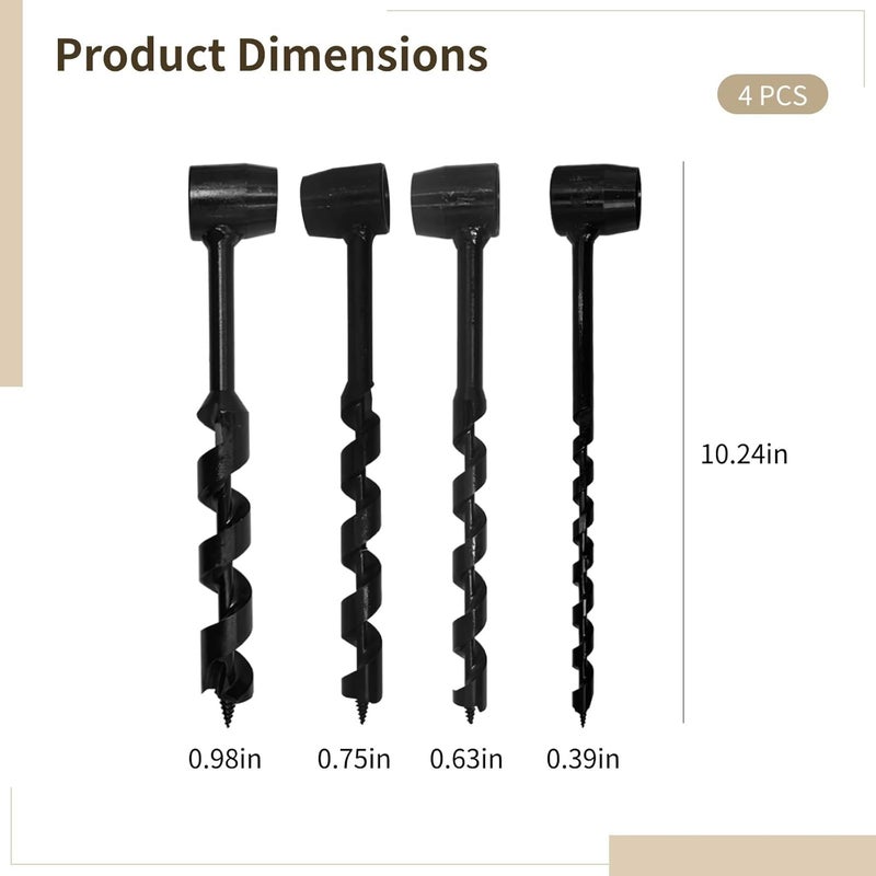 4-Piece Hand Drill Bit Set, Carbon Steel, Woodworking Auger Tool - Image 4