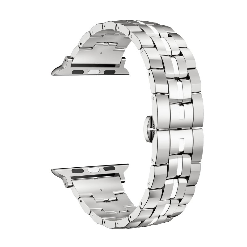 إيروريكس لساعة Apple Watch Series 7 مقاس 41 مم، سوار معدني من 5 حبات بإبزيم فراشة (فضي أبيض) - Image 2