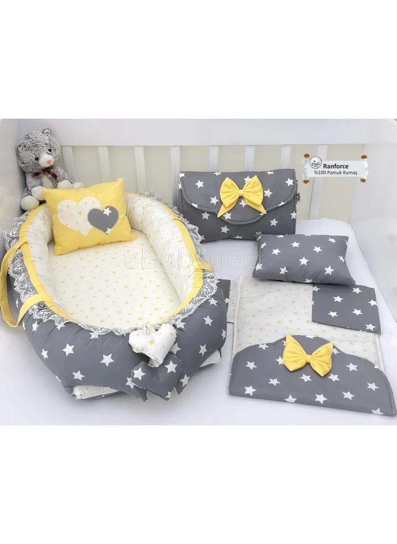 Ebabynest Big Star Series Dark Gray Yellow Babynest Set with Opening Bottom