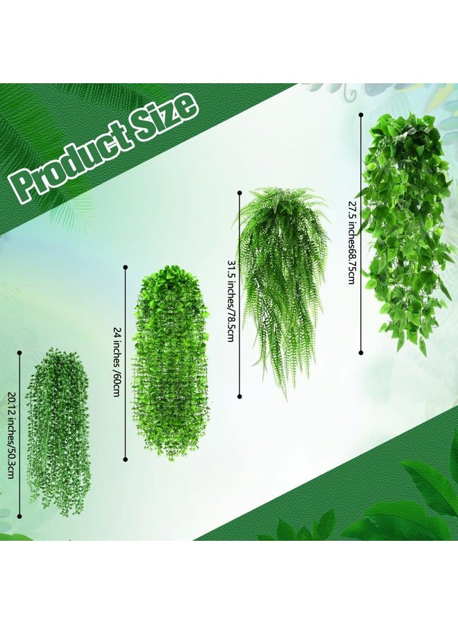Daifunli 8 Pcs Artificial Hanging Plants Fake Hanging Ferns Plastic Faux Plants for Wall Room Garden Garland Indoor Outdoor Decor No Basket (Boston,Eucalyptus,Ivy Vine,String of Pearls) - Image 2