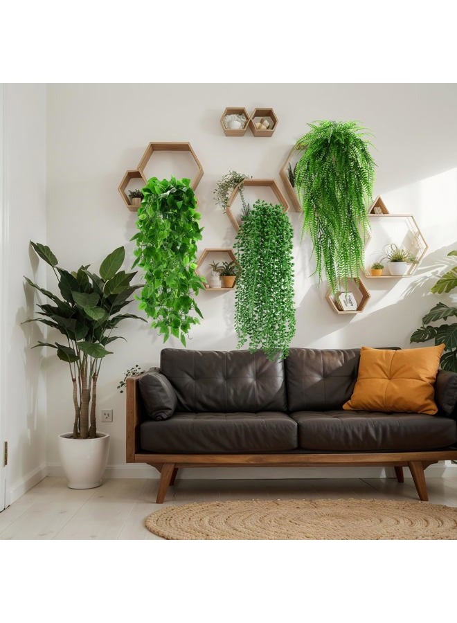 Daifunli 8 Pcs Artificial Hanging Plants Fake Hanging Ferns Plastic Faux Plants for Wall Room Garden Garland Indoor Outdoor Decor No Basket (Boston,Eucalyptus,Ivy Vine,String of Pearls) - Image 3