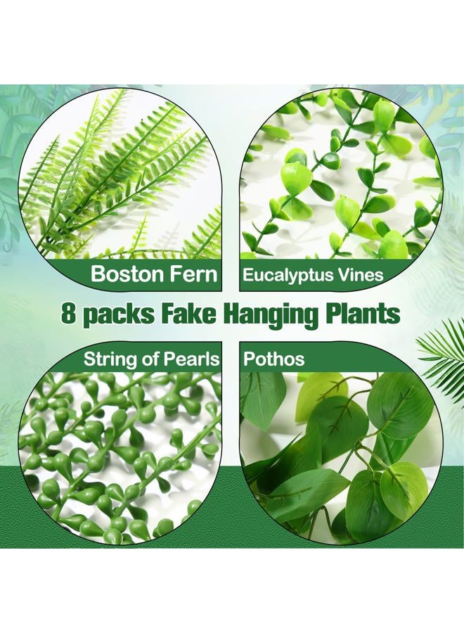 Daifunli 8 Pcs Artificial Hanging Plants Fake Hanging Ferns Plastic Faux Plants for Wall Room Garden Garland Indoor Outdoor Decor No Basket (Boston,Eucalyptus,Ivy Vine,String of Pearls) - Image 4