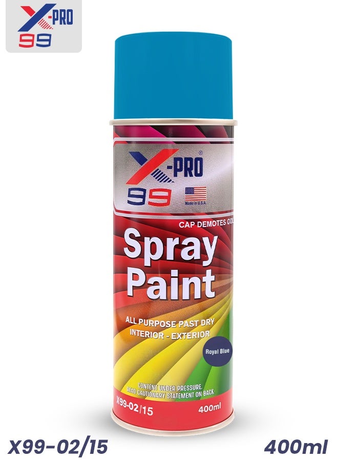 Xpro X-Pro 99 Royal Blue Spray Paint - 400ml All-Purpose Quick Dry, High Gloss, Long-Lasting Aerosol for Car, Auto Touch Up, Furniture, Wood, Metal, Canvas, Home Interior & Exterior Decorating, Graffiti, Industrial Parts - Premium Quality Finish - Image 1