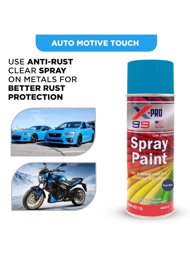 Xpro X-Pro 99 Royal Blue Spray Paint - 400ml All-Purpose Quick Dry, High Gloss, Long-Lasting Aerosol for Car, Auto Touch Up, Furniture, Wood, Metal, Canvas, Home Interior & Exterior Decorating, Graffiti, Industrial Parts - Premium Quality Finish - Image 3