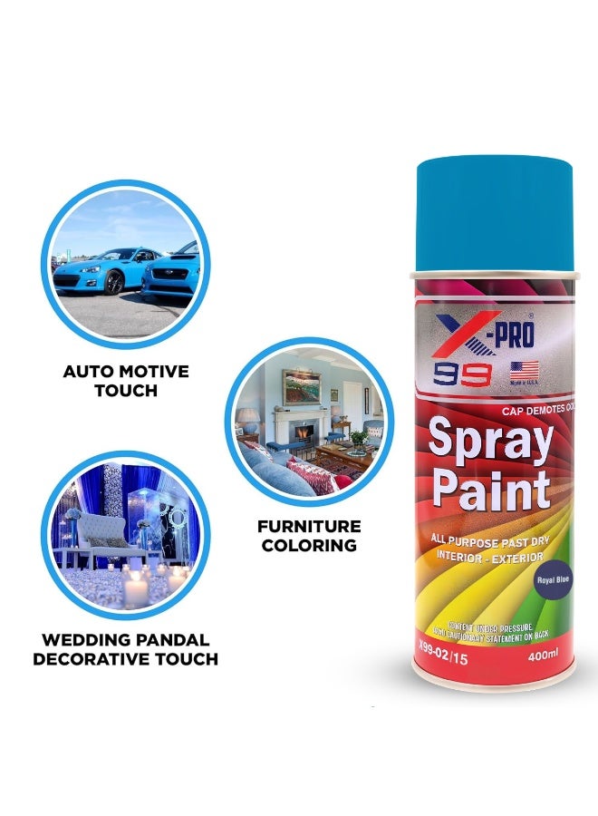 Xpro X-Pro 99 Royal Blue Spray Paint - 400ml All-Purpose Quick Dry, High Gloss, Long-Lasting Aerosol for Car, Auto Touch Up, Furniture, Wood, Metal, Canvas, Home Interior & Exterior Decorating, Graffiti, Industrial Parts - Premium Quality Finish - Image 4