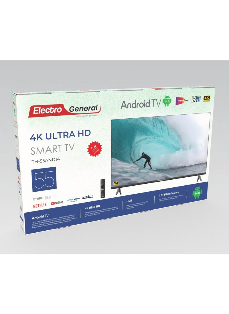 Electro General - 55-Inch Android Smart LED TV – TH-55AND14 – UHD 4K Display with Android 14 and Multiple Connectivity Options - Image 1