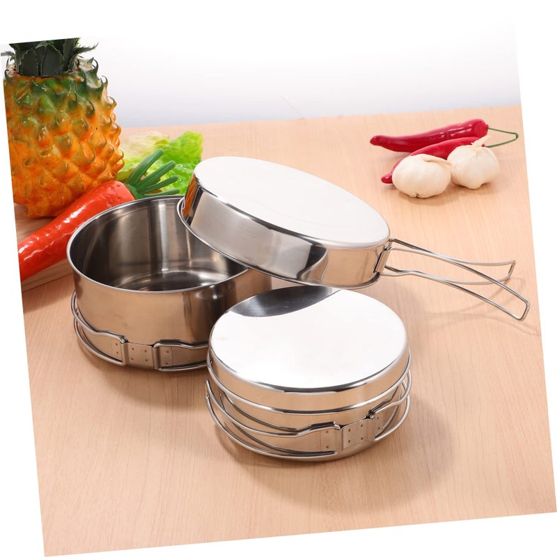Stainless Steel Outdoor Camping Cookware Set 4 Piece Pot Pan Picnic Hiking - Image 4