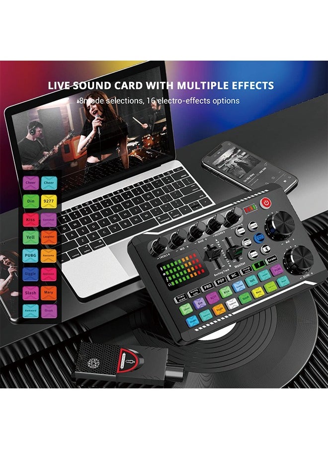 Generic F998 Live Sound Card Audio Mixer, Podcast Audio Interface with DJ Mixer Effects, Voice Changer with Sound Effects for Karaoke Tiktok YouTube Live Streaming Record Gaming  - Image 2