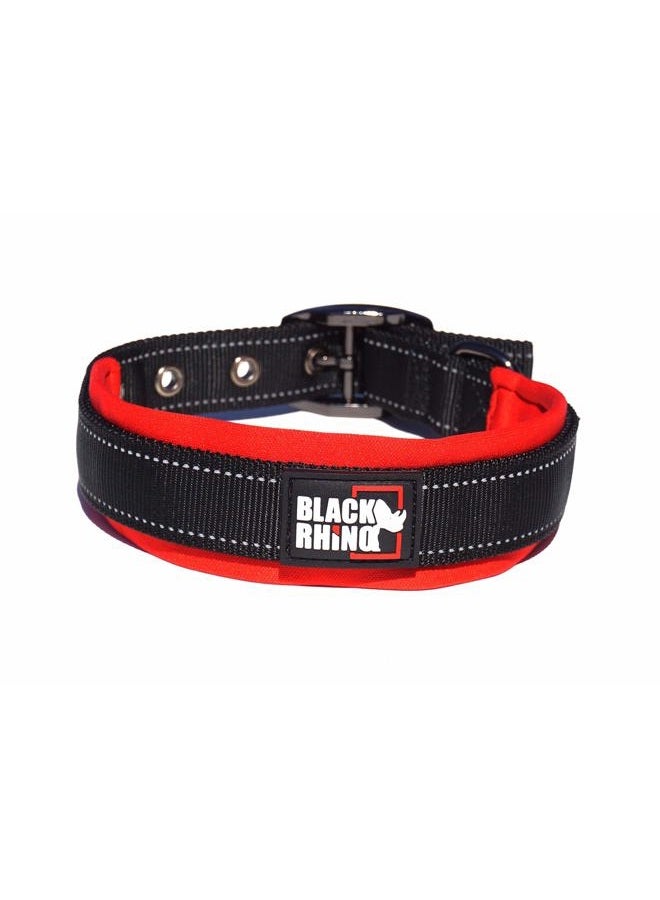 Black Rhino طوق للكلاب الكبيرة - طوق كلاب ثقيل قابل للتعديل مع حشوة ناعمة للغاية من النيوبرين - مقاوم للعوامل الجوية، متين ومريح - مثالي للكلاب النشيطة - أحمر وأسود - Image 1