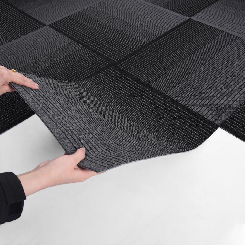 Rehert Carpet Tiles, Carpet Squares, Office Carpet Tiles Removable, Carpet Tile Flooring for Basement, 20" x 20" Berber (Loop Pile), Gradient Black, 0.24" Pile Height (12 Tiles, 32 sqft/Box) - Image 2