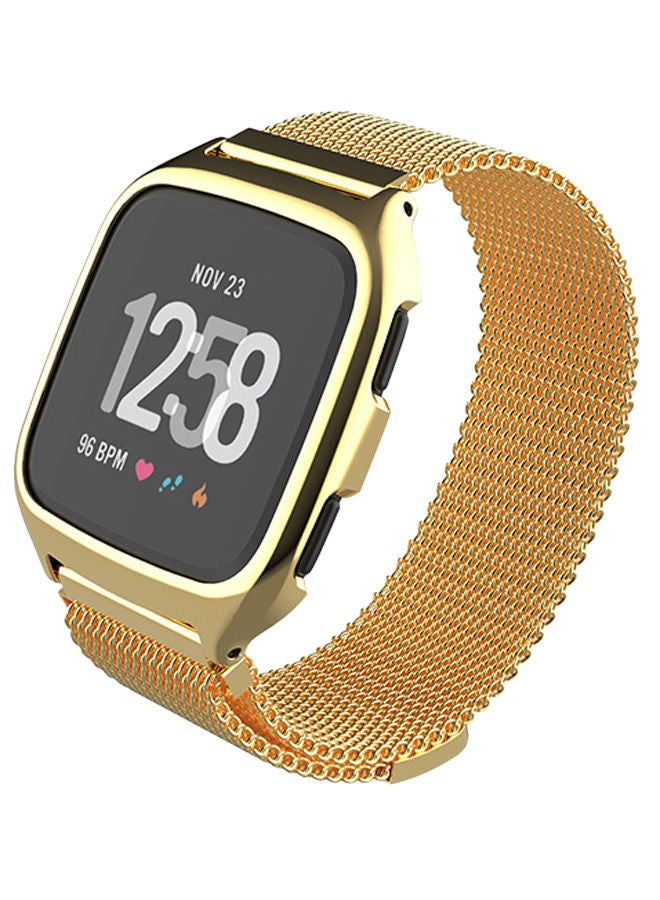 NIBEMINENT Replacment Metal Strap For Fitbit Versa With Case Gold - Image 2