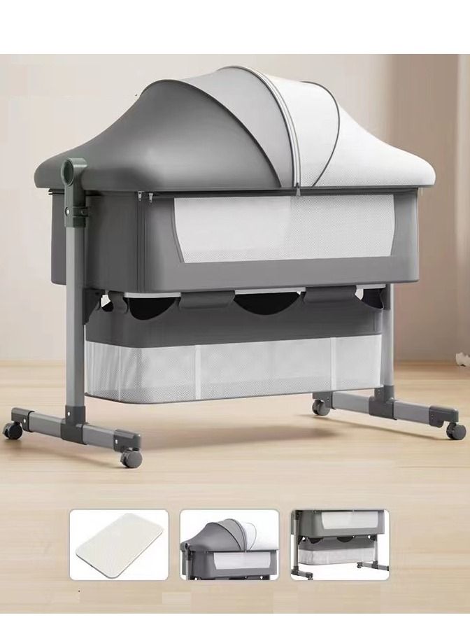 3 in 1 Baby Folding Crib Portable Cosleeping Bed With Adjustable Bedside And Sleeper 