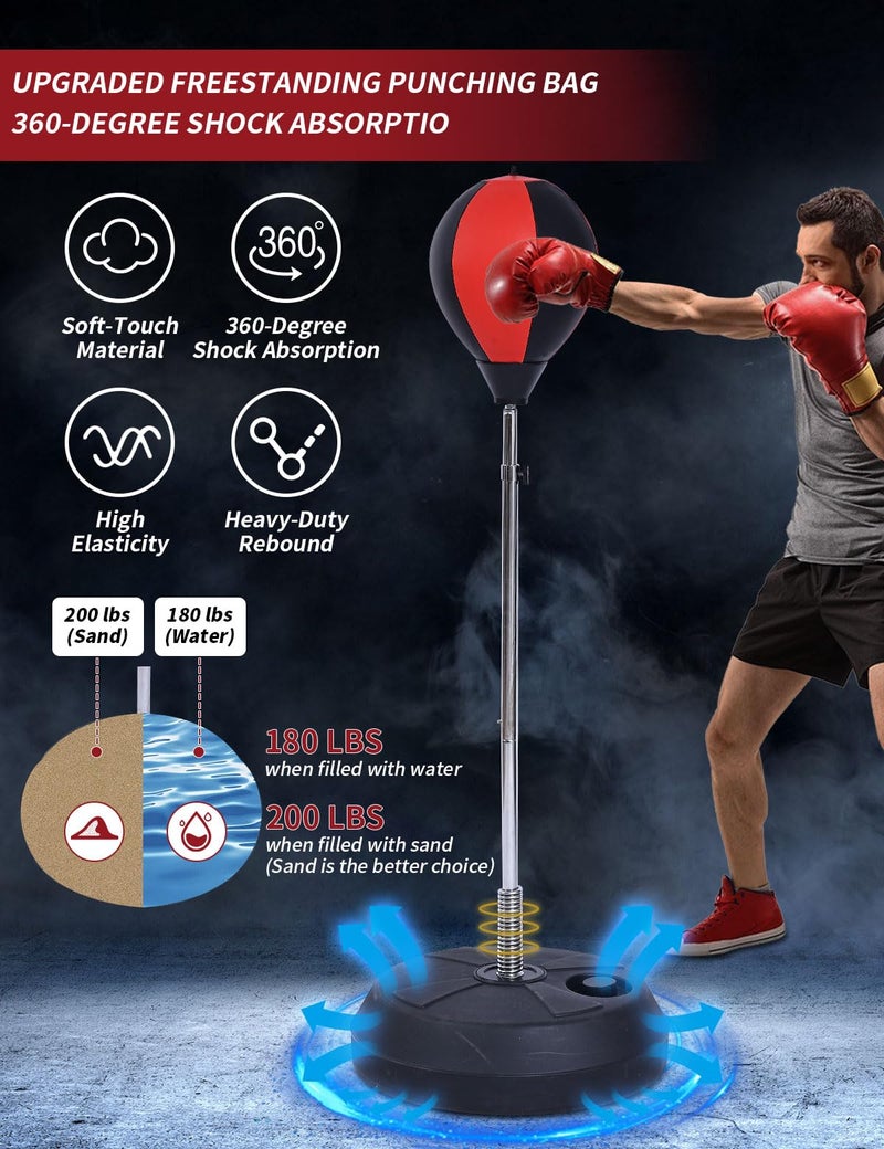 Stiatu Punching Bag with Standâ€“ Height Adjustable Freestanding Boxing Speed Bag with Reflex Bar, Home Gym Training Equipment for MMA Fitness Stress Relief (Red) - Image 2