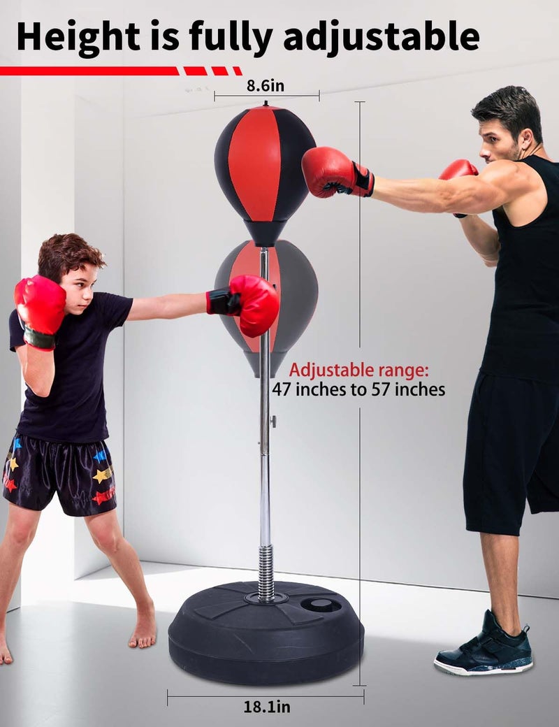 Stiatu Punching Bag with Standâ€“ Height Adjustable Freestanding Boxing Speed Bag with Reflex Bar, Home Gym Training Equipment for MMA Fitness Stress Relief (Red) - Image 4