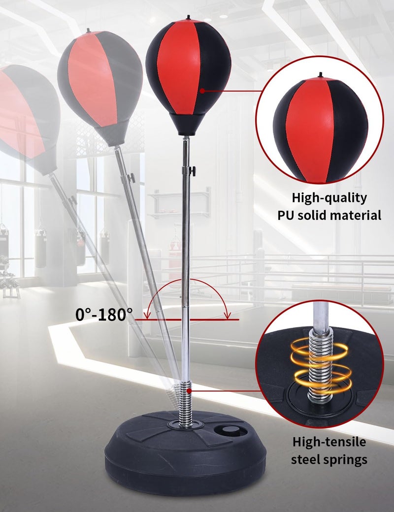 Stiatu Punching Bag with Standâ€“ Height Adjustable Freestanding Boxing Speed Bag with Reflex Bar, Home Gym Training Equipment for MMA Fitness Stress Relief (Red) - Image 5