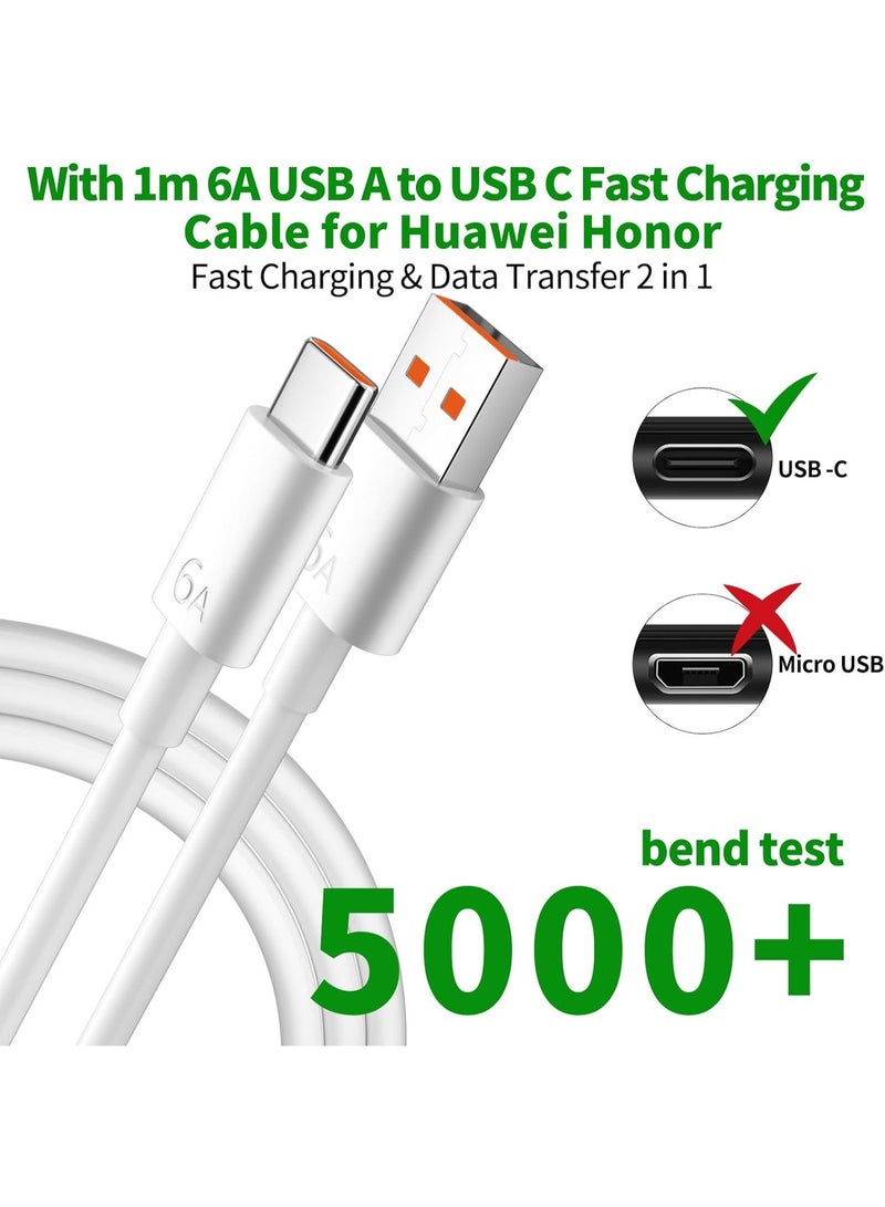 Neox شاحن هونر شاحن هواوي شاحن HUAWEI USB-C للشحن السريع بقوة 66 واط، متوافق مع هواتف Honor (سلاسل 300 و200 و100 و90) وأجهزة Magic (سلاسل 7 و6 و5 و4 Pro/Lite) وأجهزة Pad (طرازات X9 وX8). قابس شاحن حائط سريع مخصص لهواتف Huawei Mate (سلاسل 60 و50 و40 و30 Pro) وPura (سلاسل 70 و60 و50 و40 و30 Pro/Lite)، يأتي مرفقاً بكابل Type-C بطول 3.3 قدم. (اللون: أبيض) - Image 5