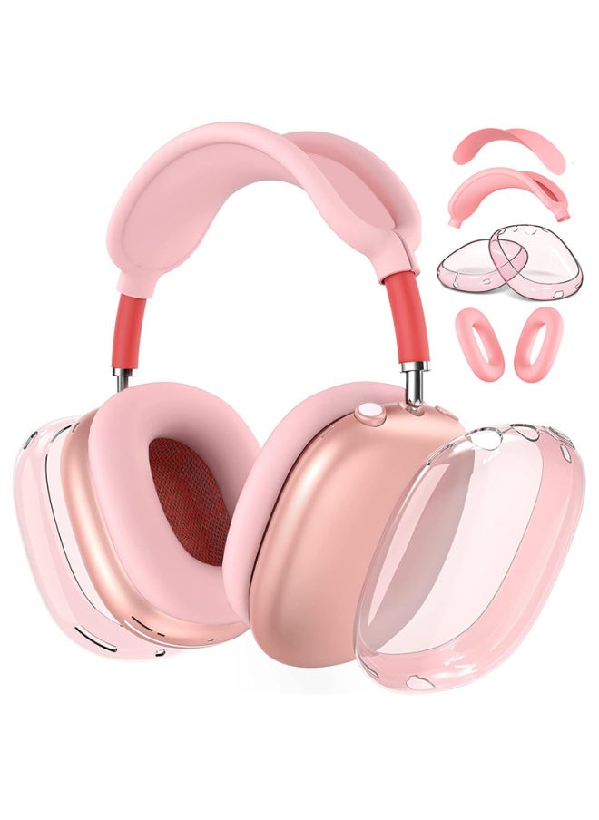 Generic - Suitable For Apple Airpodsmax Protective Shell Airpodsmax Silicone Case Max Earphone Shell Tpu Four-piece Set-Color:Tpu Transparent Pink*light Pink 4-piece Set (mesh Cover*1+headband Cover*1+shell Cover*1 Pair+ear Cushion Cover*1 Pair)-Applicable Models:Universal For Airpods Max1/2 Generations - Image 1