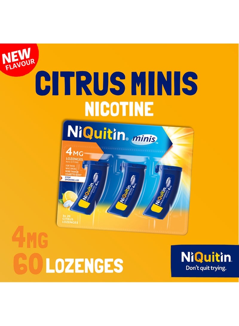 NiQuitin 4mg Minis Citrus Lozenges - Citrus Flavour (3 x Pack of 20 Minis Nicotine Lozenges) - Smoking Craving Relief in Just 3 Minutes* - On The Go Oral Stop Smoking Aid - Pocket Sized Containers. - Image 2