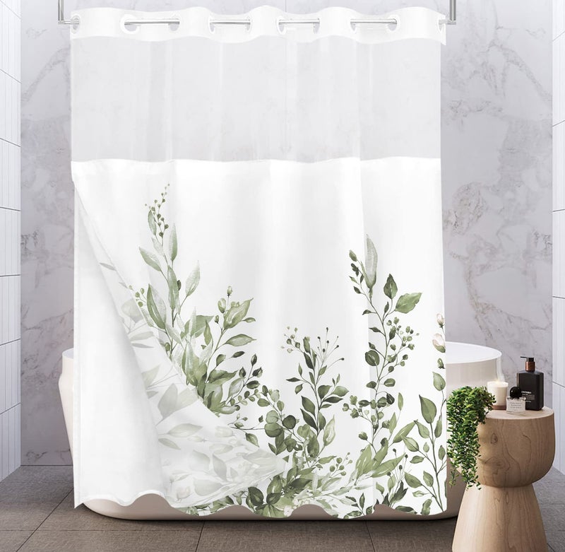 Tititex No Hooks Snap في Liner Olive Green Eucalyptus Leaves Starta Stain Sets Hotel Luxury Double Place Accorplic & SEED-SEPRING WINDOW BATHERATITION - Image 1