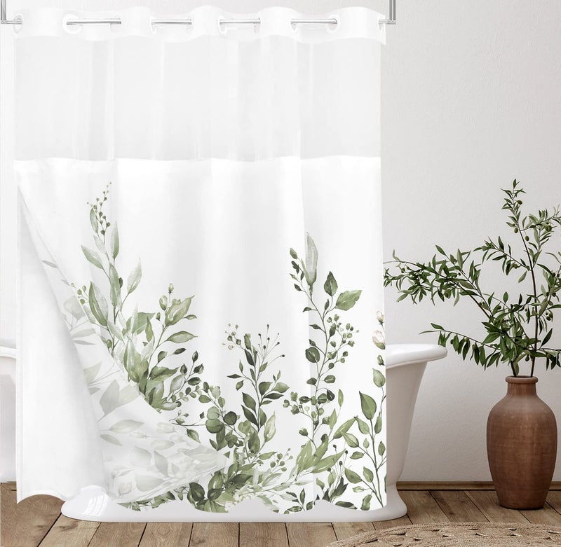 Tititex No Hooks Snap في Liner Olive Green Eucalyptus Leaves Starta Stain Sets Hotel Luxury Double Place Accorplic & SEED-SEPRING WINDOW BATHERATITION - Image 2