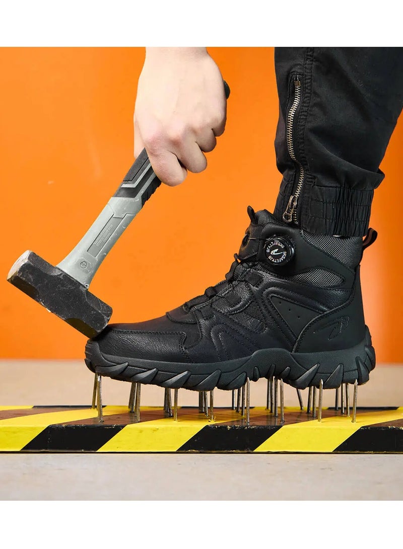 Anders High-Top Twist Lace Non-Slip Lightweight Steel Toe Boots Black - Image 1