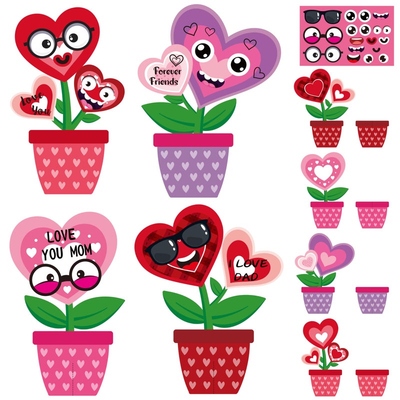 WATINC Valentines Day Flower Craft Kit 32PCS Make Your Own Heart Flowers Pot Decorations DIY Valentine Paper Art Supplies with Stickers for Kids Adults Homeschool Classroom Party Activities Gifts - Image 2