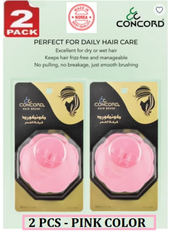 CONCORD - Branded Original Korea Round Hair Brush, Scalp Massage and Hair Care Brush for Daily Use, Smooth and Flexible, Made in KOREA, Pink Color -2 Pieces - Image 1