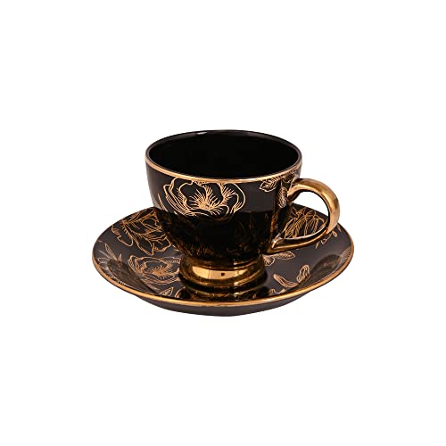 LVOOK CTPL Cup-6,Saucer-6,Riva,Black Uber Series :UB1731 Bone China Tea & Coffee Cup with Saucer Set 160ml (6 Cups & 6 Saucers) - Image 4