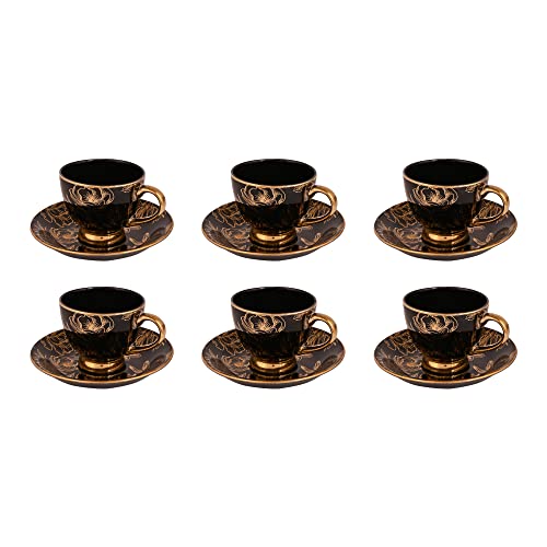 LVOOK CTPL Cup-6,Saucer-6,Riva,Black Uber Series :UB1731 Bone China Tea & Coffee Cup with Saucer Set 160ml (6 Cups & 6 Saucers) - Image 1