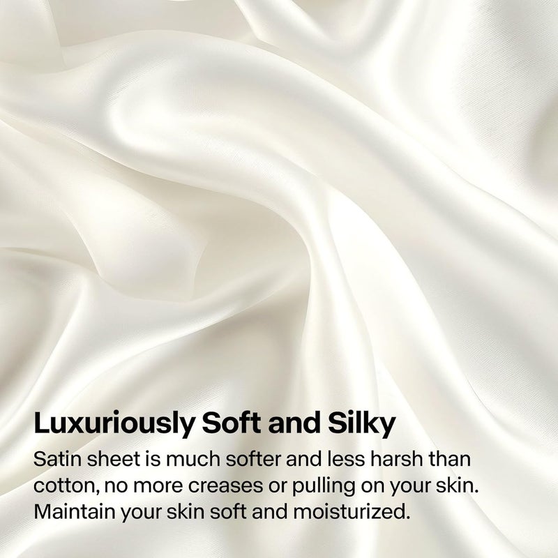 BEDELITE Fitted Sheet Full Size Set, Luxury Soft White Silky Sheet for Hair and Skin, Similar to Silk Bed Sheet Set with 1 Deep Pocket Fitted Sheet and 2 Pillowcases - Image 3