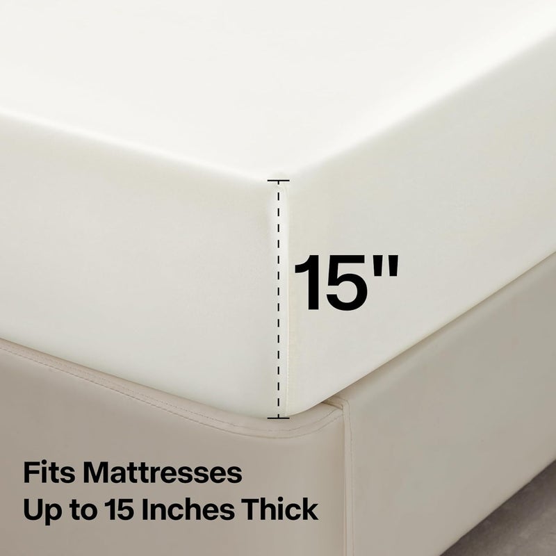 BEDELITE Fitted Sheet Full Size Set, Luxury Soft White Silky Sheet for Hair and Skin, Similar to Silk Bed Sheet Set with 1 Deep Pocket Fitted Sheet and 2 Pillowcases - Image 5