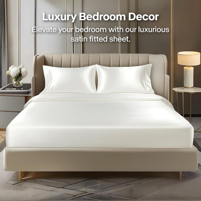 BEDELITE Fitted Sheet Full Size Set, Luxury Soft White Silky Sheet for Hair and Skin, Similar to Silk Bed Sheet Set with 1 Deep Pocket Fitted Sheet and 2 Pillowcases - Image 2
