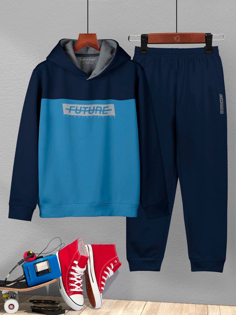 HELLCAT Printed Cotton Blend Full Sleeve Hoodie T-Shirt Jogger Trackpant Clothing Set for Boys Blue/Navy 9-10 Years - Image 2