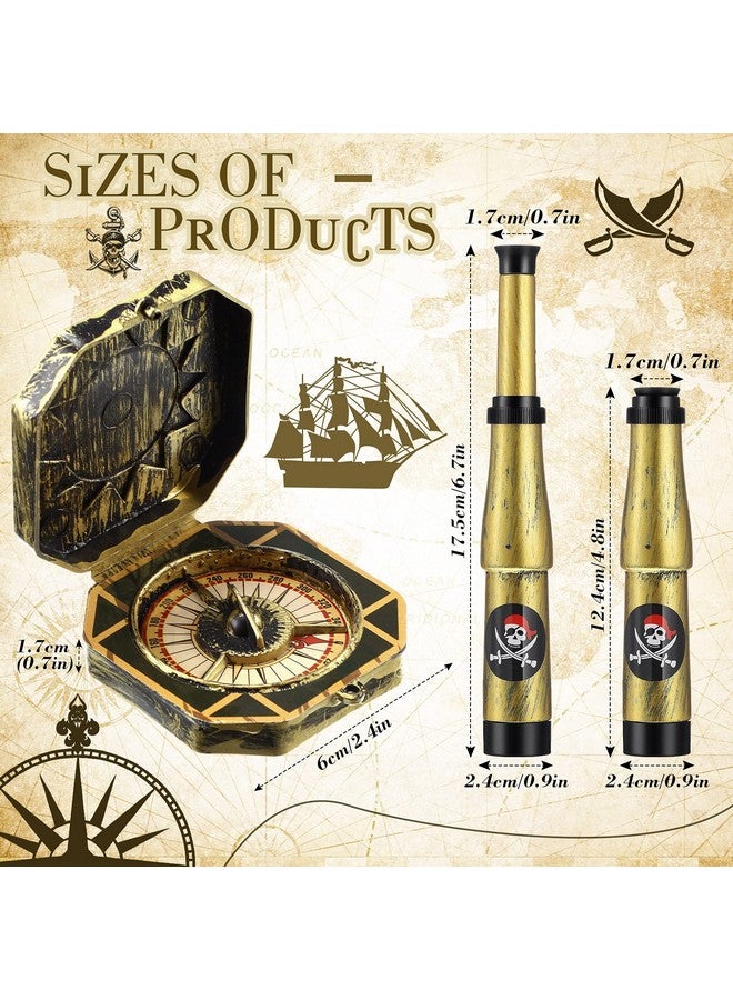 Gejoy 2 Pcs Pirate Telescope And Pirate Compass For Kids Adults Retro Mini Plastic Pirate Toy For Pirate Theme Party Halloween Cosplay Supplies - Image 2