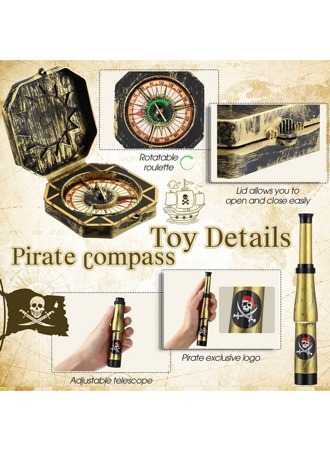 Gejoy 2 Pcs Pirate Telescope And Pirate Compass For Kids Adults Retro Mini Plastic Pirate Toy For Pirate Theme Party Halloween Cosplay Supplies - Image 3