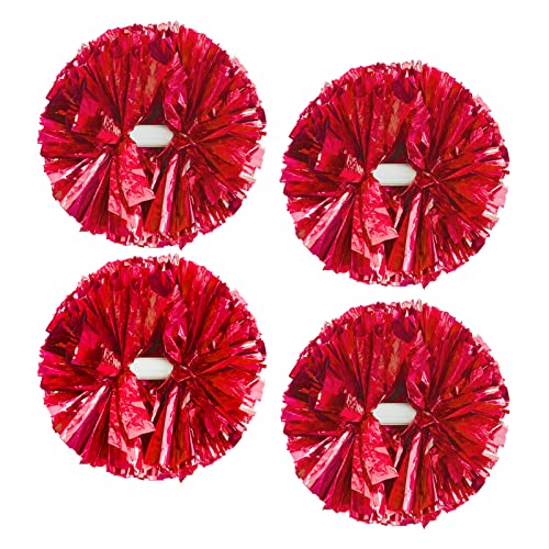 CREATIEE-PRO 4Pcs Metallic Cheerleading Pom Poms, Creatiee 2 Pair Cheerleader Cheering Squad Pompoms for School Sports Dance Games Team Spirit Cheer (Red) - Image 1