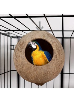 POPETPOP Natural Coconut Fiber Hanging Birdhouse For Cage - Coconut Shell Pet Bird Nest, Hanging Bird Breeding Nest For Parrot Budgies Parakeet Lovebird Finch Canary  - Image 2