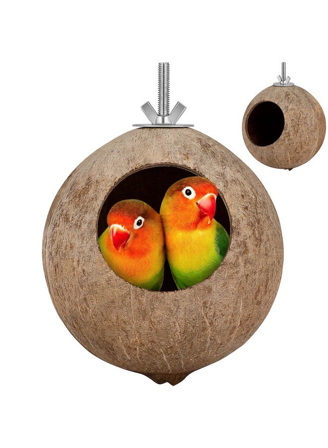 بو بيت بوب بيت طيور معلق من ألياف جوز الهند الطبيعي للقفص - عش طيور أليف من قشر جوز الهند، عش معلق لتربية الطيور للببغاوات والبادجي والطيور العاشبة والكناري - Image 1