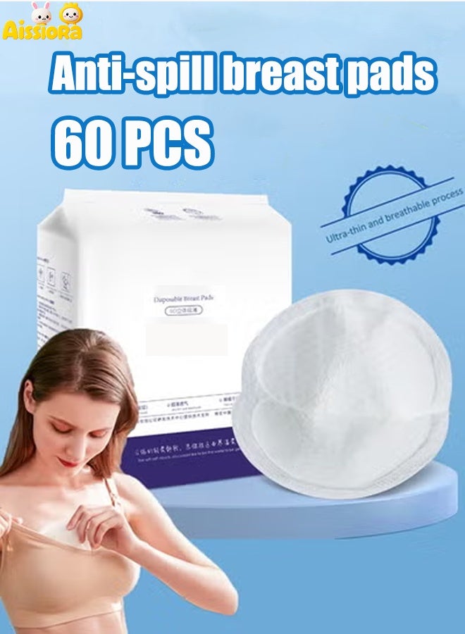 Aissiora 60Pcs Disposable Breast Pads,Ultra-Thin Anti Overflow Milk Pad,Super Absorbent Breast Pads， Breathable Nipple Pads,Individually Wrapped, Keep Clothes Dry, For Leaking Milk - Image 1