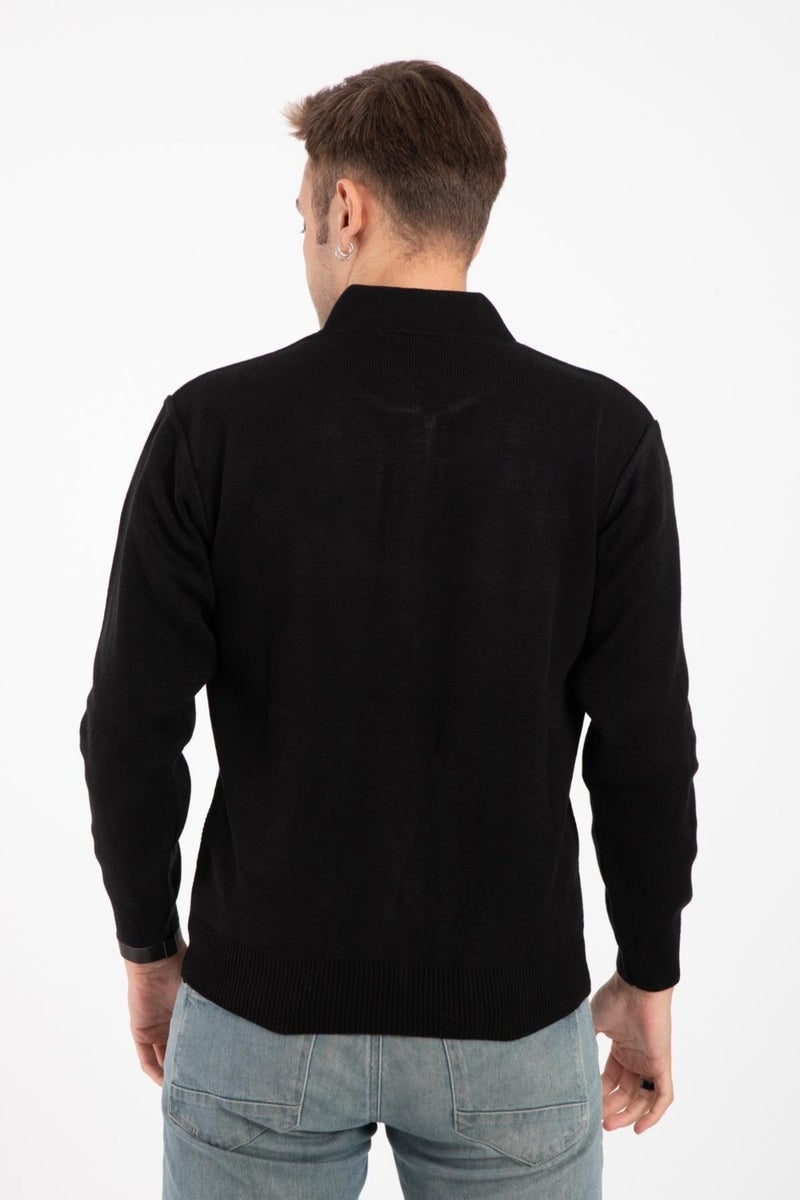 Mutlu City Men's Middle Age and Above Knitwear Acrylic Zippered Winter Dad Cardigan 2073-Black  - Image 3