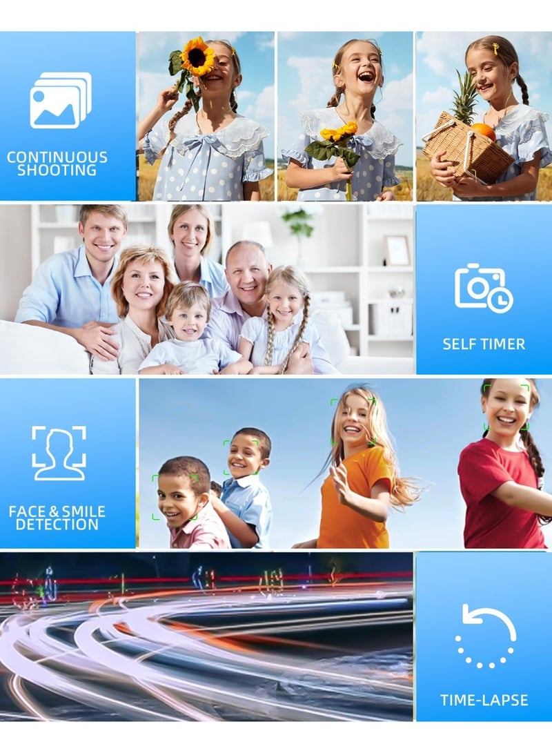 كيبول كاميرا رقمية 4K للتصوير الفوتوغرافي، كاميرا فيديو 64 ميجابكسل بتركيز تلقائي، بطاقة TF سعة 32 جيجابايت، شاشة LED 2.4 بوصة، تكبير 18 مرة، مضادة للاهتزاز، كاميرات رقمية محمولة للتصوير الفوري للأطفال والمراهقين والبالغين والمبتدئين (أبيض) - Image 4
