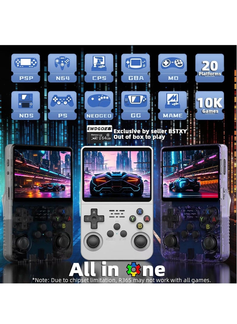 R36S Handheld Retro Gaming Console Linux System with 64G TF Card, Preloaded with 15000+ Games, Retro Video Game Console 3.5-inch IPS Screen (White 64G) - Image 4