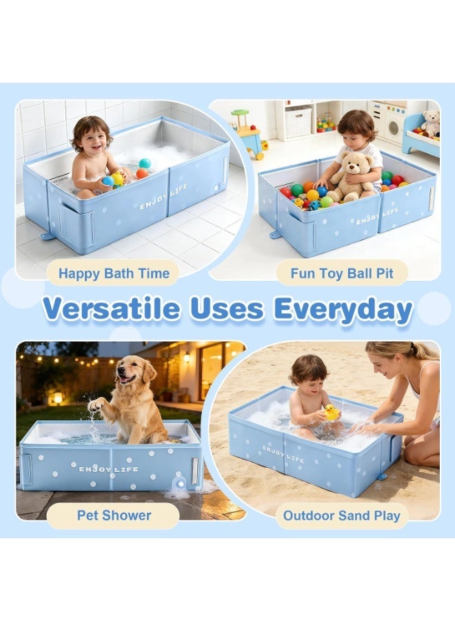 WALALLA Collapsible Baby Bathtub, Foldable PVC Baby Bath Tub with Quick Drain Plug, Anti-Slip Base and Hanging Hole, Compact Travel Bathtub for Newborns, Toddlers and Kids Up to 8 Years, Blue - Image 4