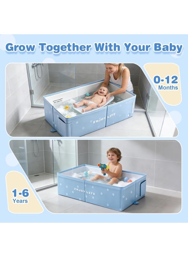 WALALLA Collapsible Baby Bathtub, Foldable PVC Baby Bath Tub with Quick Drain Plug, Anti-Slip Base and Hanging Hole, Compact Travel Bathtub for Newborns, Toddlers and Kids Up to 8 Years, Blue - Image 5